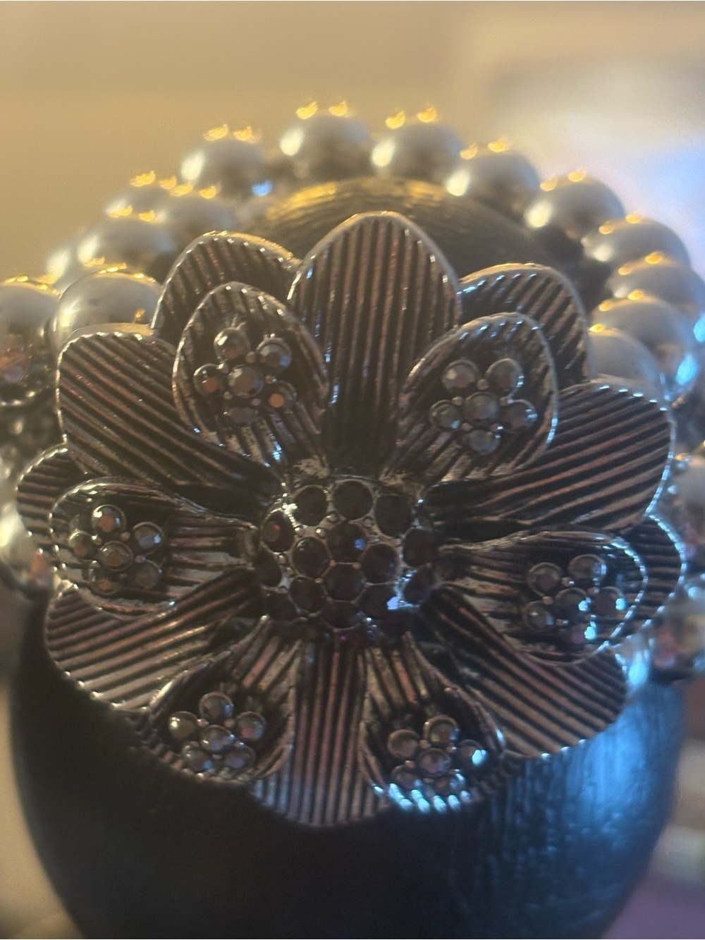 Floral Hematite Silver-Tone Stretch Bracelet with purple stones- Women Jewelry